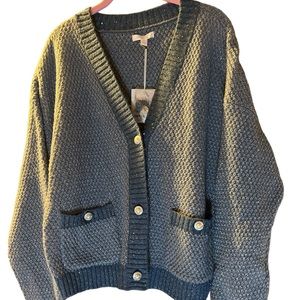 Blue, sparkling silver sewn in  with pearl buttons cardigan